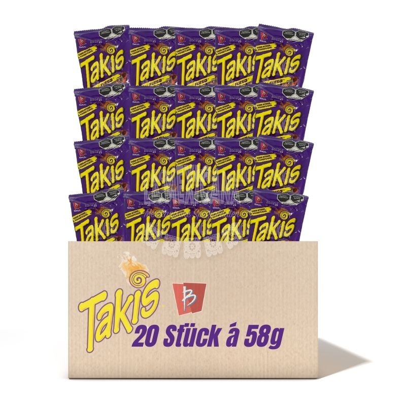 Takis Fuego, Mexikanische Chips,  56 g - PACKET 20 Päckchen, (MHD 29 Jun 2022)
