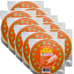 Caja 10paq. Tortilla TAQUERA de Maíz  Blanco 12cm 500g (20 pzs. c/u), LA MEXICANA